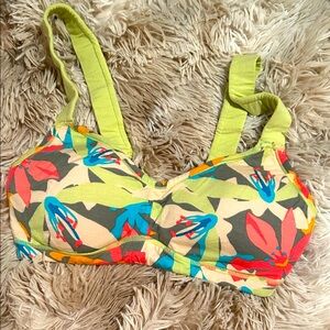 Floral Print Bra with Green Straps